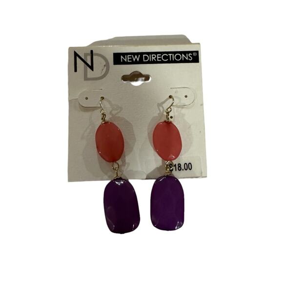 New Directions Taste of the‎ Tropics Purple & Coral Drop Dangly Earrings - Picture 1 of 2
